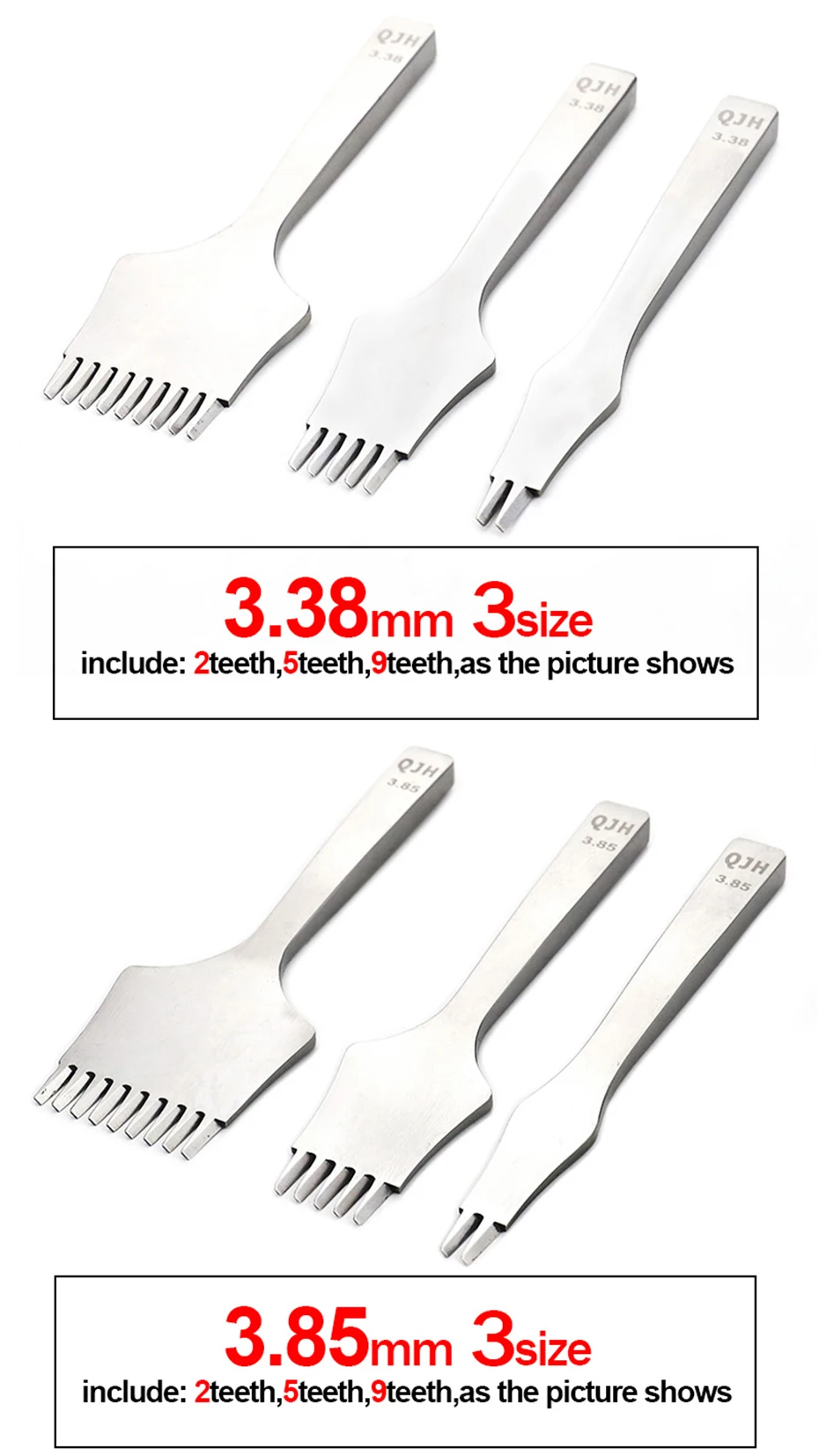 2.7/3.0/3.38mm Leder Handwerk schräg flach Diamant Stechen Eisen Set-2/3,85 Zinken Diamant Meißel hand gefertigte Bastel bedarf – Detail 8