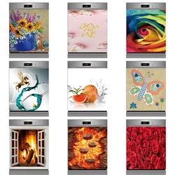 Creative Self Adhesive Dishwasher Stickers Fire Rose Fruit Landscape Wall Sticker Door Cover Kitchen Decoration Accessories Gift