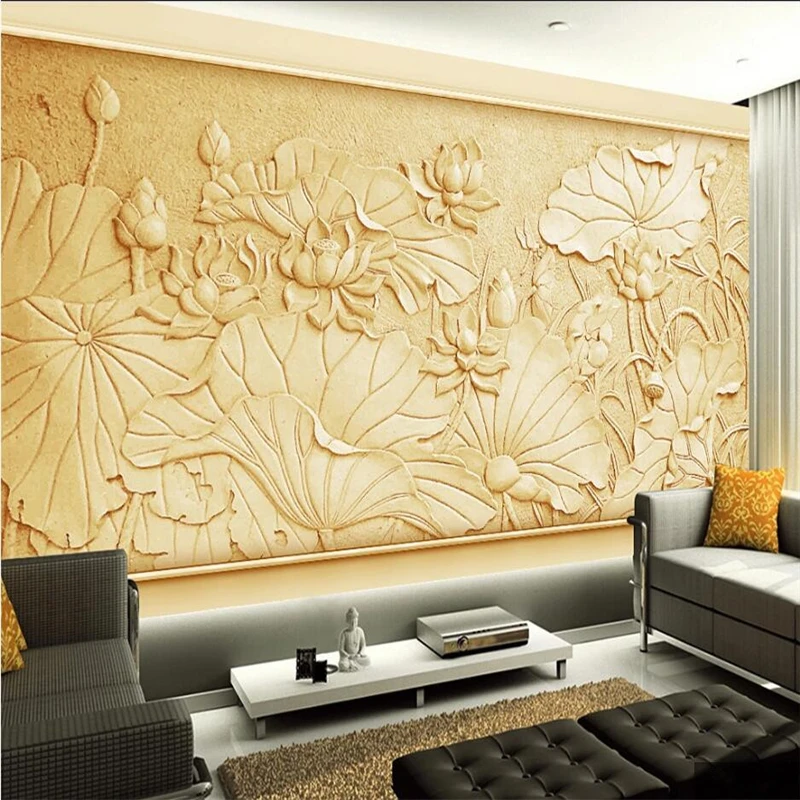 

wellyu Custom large murals fashion home decoration three-dimensional embossed lotus living room TV background wall