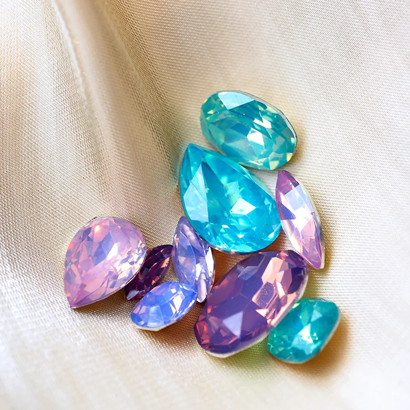 12p/lot teardrop navette oval opal color pointed back acrylic resin rhinestone jewels beads DIY craft headwear shoes bag clothes