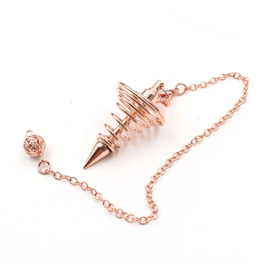 Rose Gold Color Spiral Metal Spring Cone Shape Pendulum Pendant Link Chain Charm Jewelry