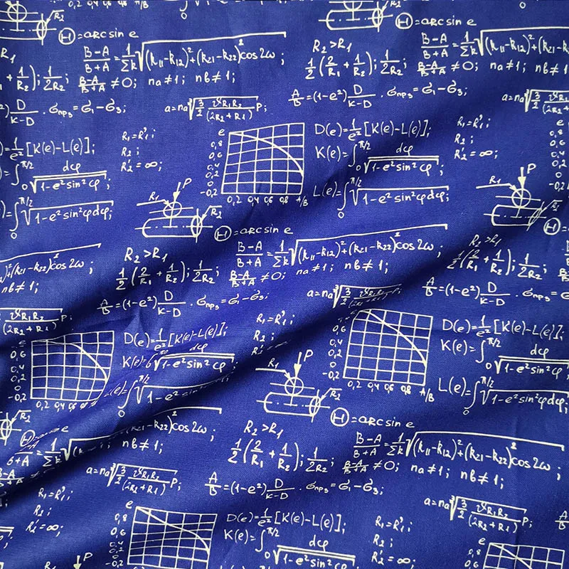 Good Science Symbol Cloth Blue Cotton Fabric Mathematical Formula Print Patchwork Sewing Material Diy Shirt Clothing Dress