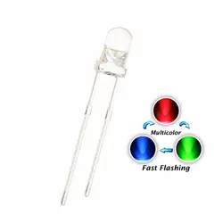 100pcs 3mm RGB Fast Flashing Led F3 Tricolor Round Water Clear 20mA 3V Light Emitting Diode Multicolor Flicker