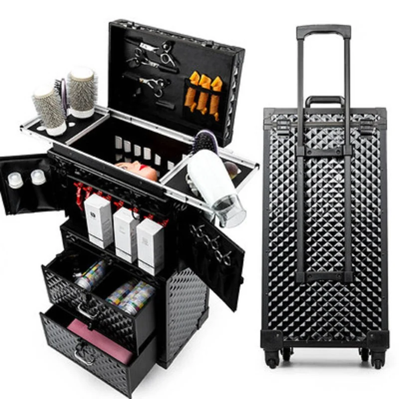 

Multifunctional Cosmetic Mobile Workbench Rolling Luggage Professional Hairdressing Tools Brand Custom Handmade Large Suitcase