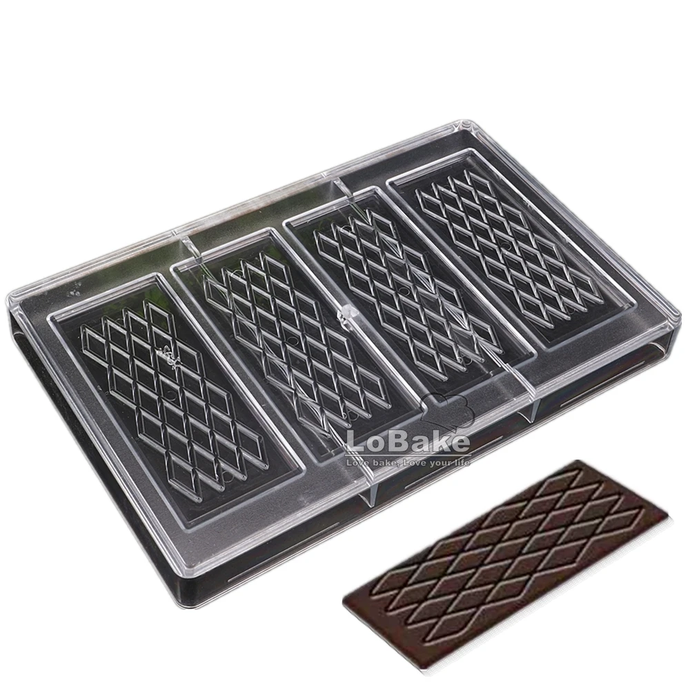 Big size 4 cavities rectangle fence shape PC polycarbonate chocolate mould crisp mold DIY bakery accessories