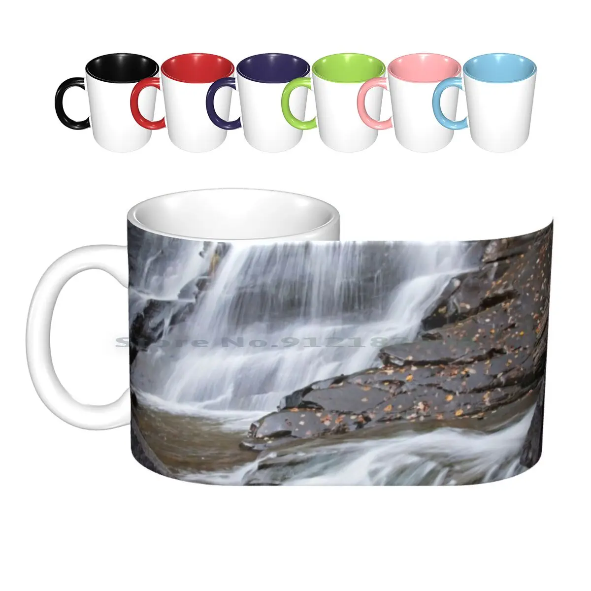 Falls In Fall Ceramic Mugs Coffee Cups Milk Tea Mug Waterfall Water Stream Brook Running Water Rocks River Leaves Fall Autumn