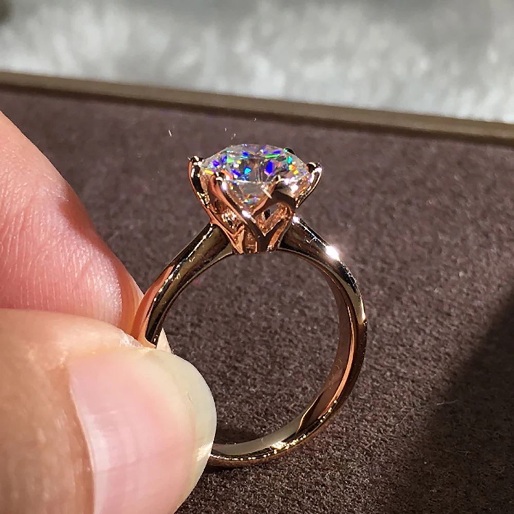 Custom Solid 10K Au417 Rose Gold Women Wedding Party Engagement Ring 1 2 3 4 5 Carat Round Moissanite Diamond Ring Trendy