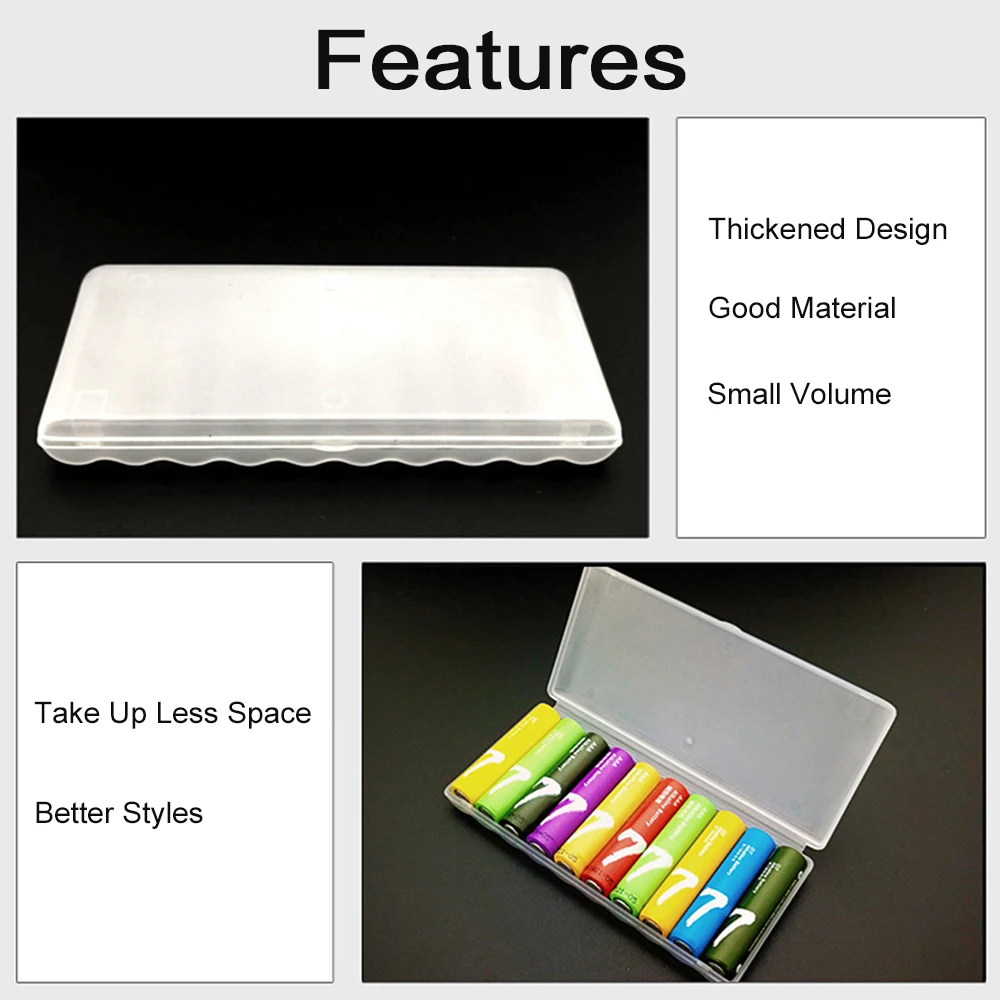 プラスチック製バッテリー収納ボックス,10個の透明ケース,単4電池付きポータブルケース,リチウムイオンpp,保管用