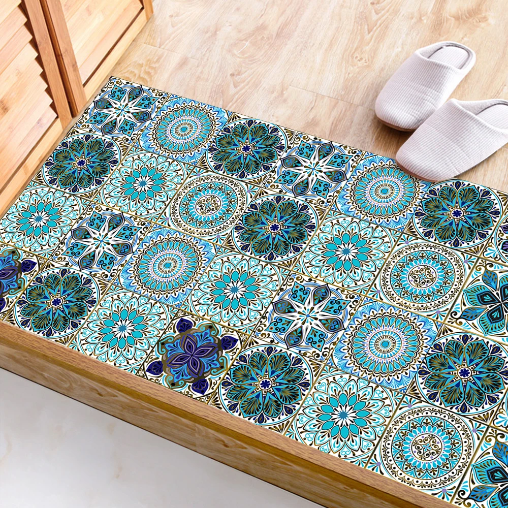 Traumblauer Wandaufkleber im Mandala-Stil mit mattierter Oberfläche, rutschfeste Fliesen-Dekorationsfolie für Fliesen/Boden in Küche, Badezimmer, Kunstwandbild – Detail 9