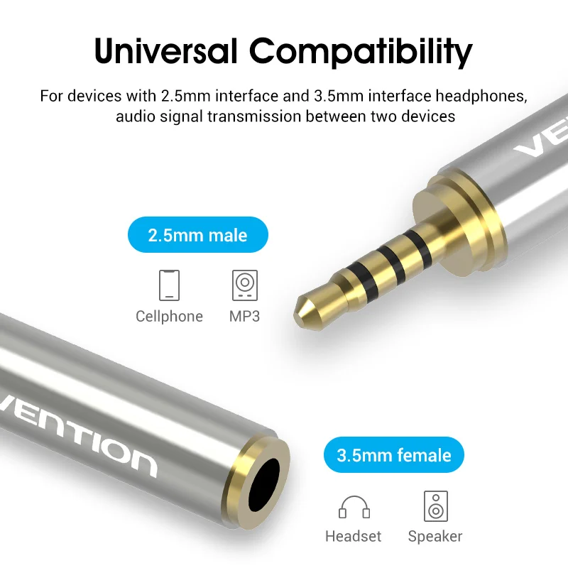 Vention 2.5 to 3.5 mm Audio Adapter Male to Female Audio Connector 4-Pole  Jack 2.5mm to 3.5mm Audio plug Stereo Headphone