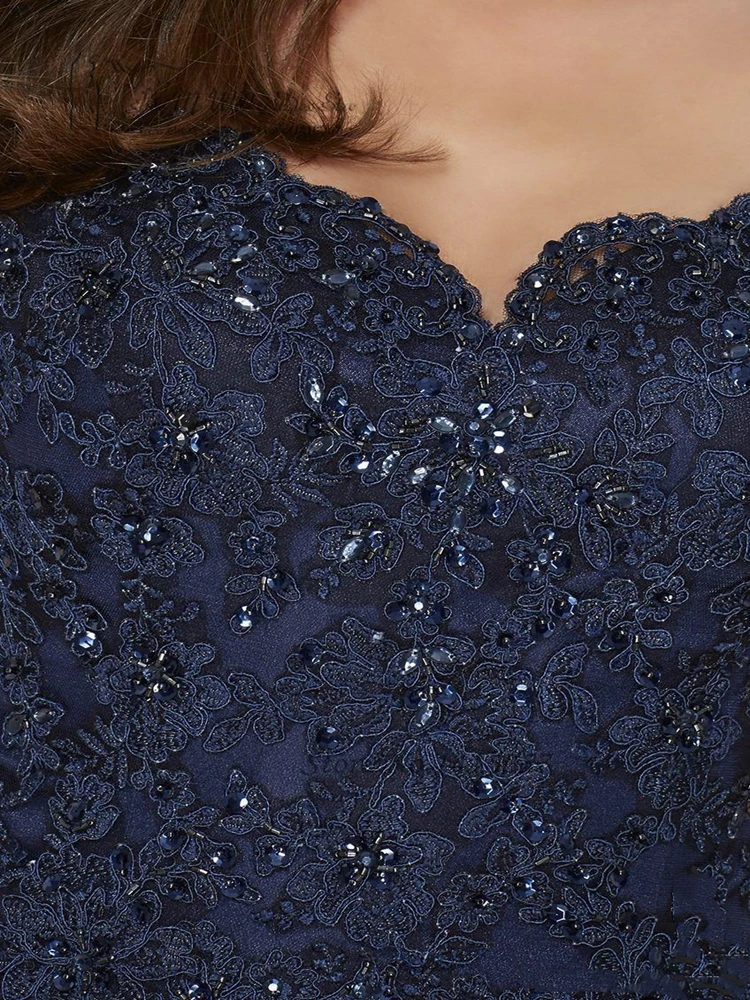 Azul marinho prata mãe da noiva vestidos bainha elegante rendas na altura do joelho curto feminino usar noite vestido de festa de casamento