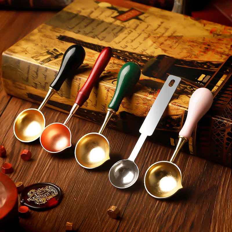 Vintage Sealing Wax Spoon Macaron Wood handle Spoons Melting Wax Beads Sticks Heat tools Decorative Craft for Retro Seal Stamp