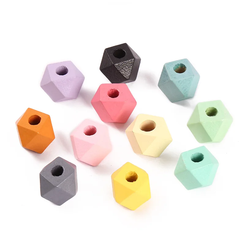

100pcs 20mm Mix Candy Color Geometric Natural Wooden Beads Faceted Cutting Octagonal Wood Beads DIY Children Bracelet Necklace