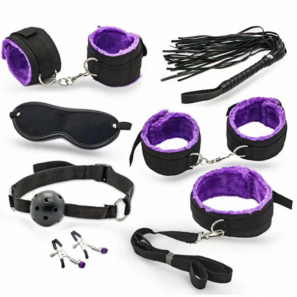 Sex Handcuffs Nipple Clamps Whip Mouth Gag  Mask Anal Plug Vibrator BDSM Bondage Set Erotic  Toys for Woman Men Adult Game