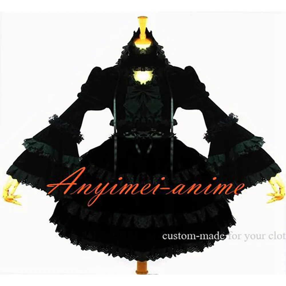 fondcosplay sissy maid Tripp Gothic Lolita Dark Punk Black Velvet Dress Cosplay Costume Custom-made[G611]