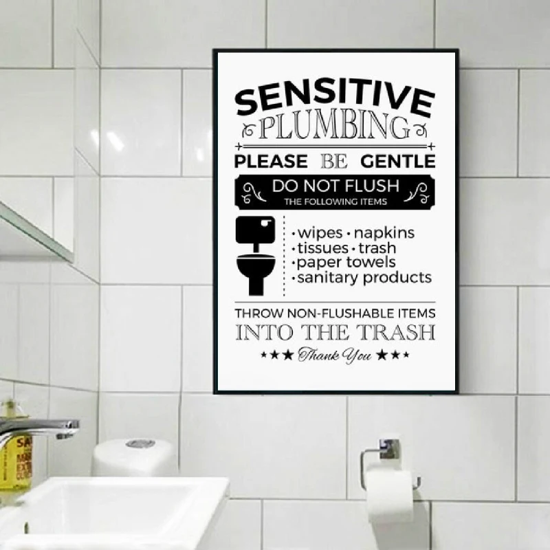 Flush Toilet Septic System Sign Print Sensitive Plumbing Signs Poster Art Canvas Painting Picture Bathroom Toilet Wall Art Decor