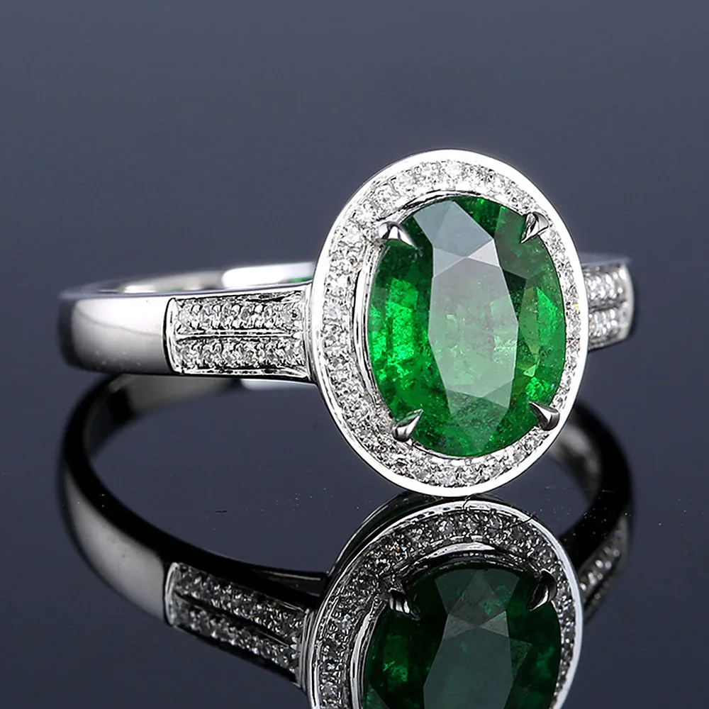 Fashion vintage oval green crystal emerald gemstones diamonds rings for women white gold silver color jewelry bijoux bague gifts