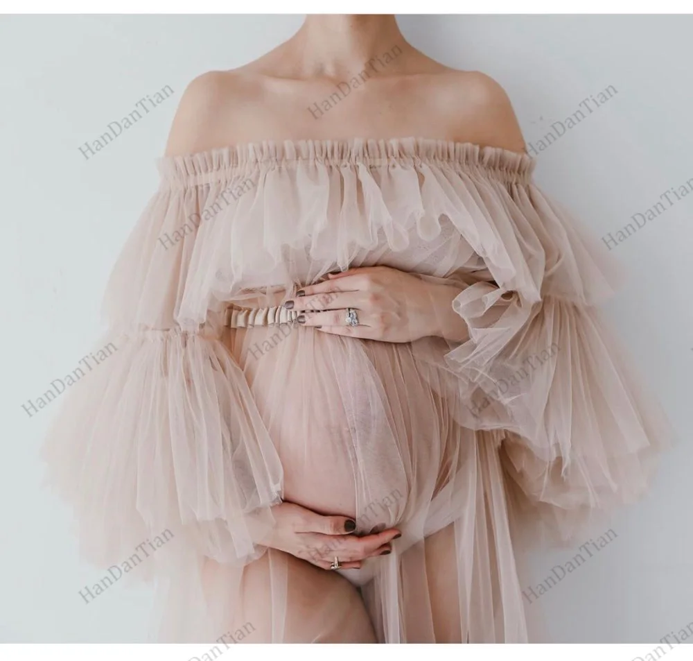 Elegant Bridal Tulle Maternity Dresses Robes for Photography Sheer Robe Puffy Sleeve Fluffy Tulle Maternity Dressing Gowns