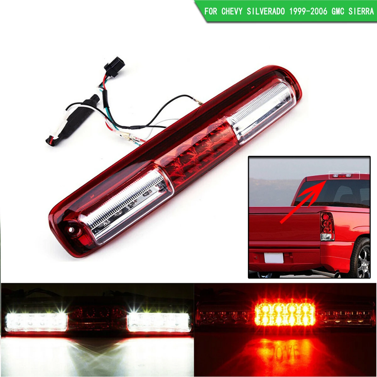 

For GMC Tail Brake Cargo Light High Mounted Brake Lights For Chevy Silverado 1999-2006 White Light LED 3rd Brake Tail Light