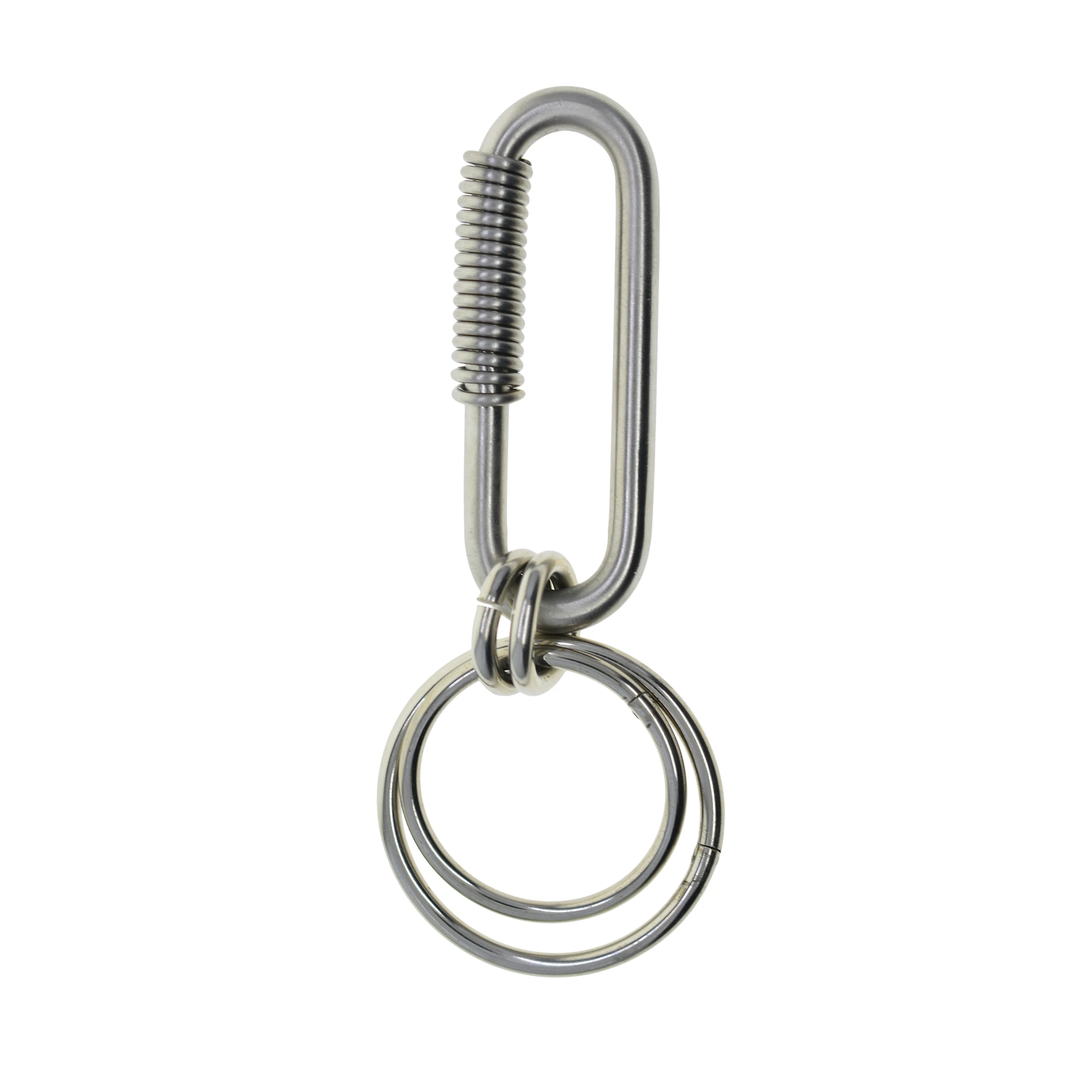 Extra strong Heavy duty matte 304 stainless steel wire wrapped Oval  spring slide safety lock Carabiner keychains FOB EDC hook