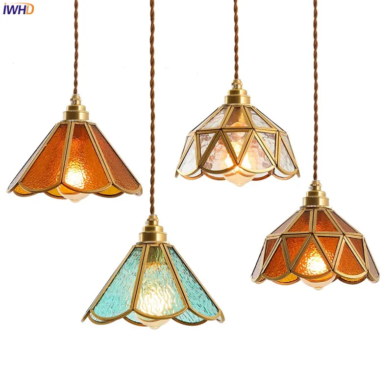 IWHD Japanese Style Vintage Pendant Lamp Beside Bedroom Bar Cafe Restaurant Glass Copper LED Pendant Lights Hanglamp Luminaria