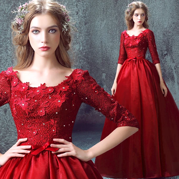 

vestido de festa longo half sleeve new hot red lace long Evening fashion organza prom crystal Formal mother of the bride dresses