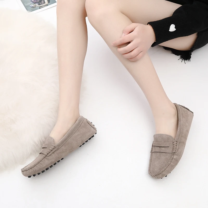 GRWG Giày Nữ Da Thật Chính Hãng Da Mùa Xuân Đơn Giản Thoải Lười Slip On Nữ Đế Giày Mộc Mạch Trà Nữ Lái Xe Giày