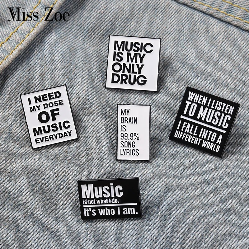 Cool Quotes about Music Enamel Pins Need Music Everyday Brooches Bag Hat Lapel Pin Badge Men Women Jewelry Gift for Music Lover