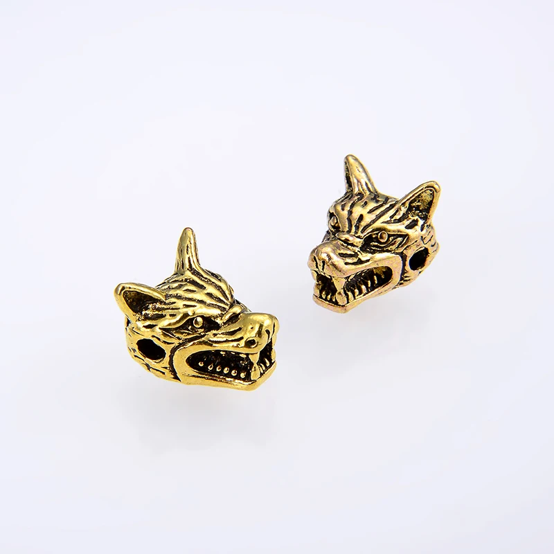 10 قطعة/الوحدة وصول الحيوان نمط سوار اكسسوارات وولف رئيس الخرز لصنع المجوهرات DIY مكونات بالجملة