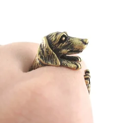 Kinitial Dog Rings Antique Bronze Black Realistic Dachshund Dog Puppy Animal 3D Adjustable Finger Rings anillos mujer