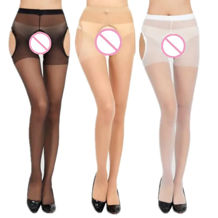 Collants à entrejambe ouvert pour femmes, lingerie blanche, grande taille