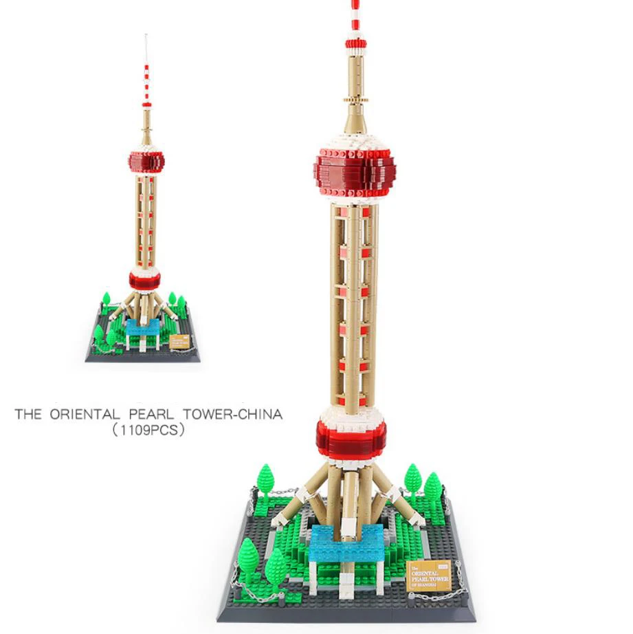 World Famous Modern Architecture Nanobricks China Shanghai The Oriental Pearl TV Tower Micro Building Block Model Bricks Toy