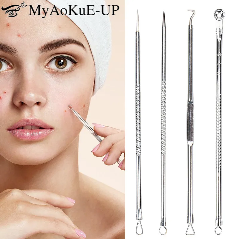 4pcs Acne Remover Needles Blackhead Removal Pimple Comedone Extractor Set Blemish Zit Face Skin Care Cleaner Removal Tools