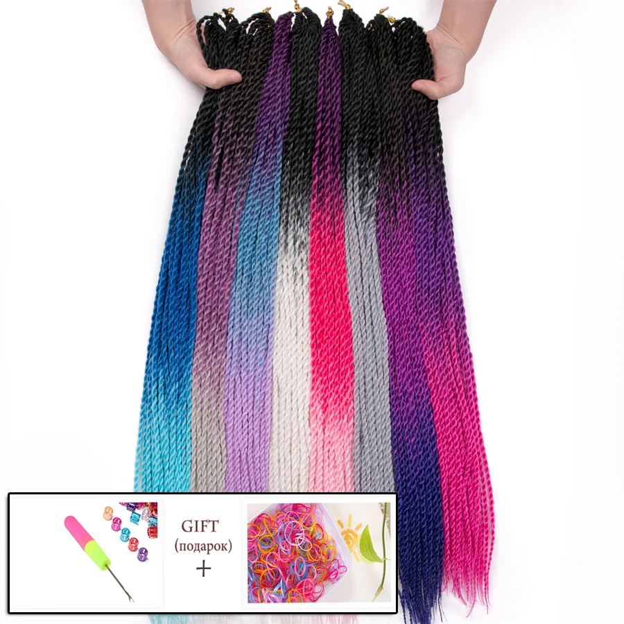 Crochet Rambut Kepang Sintetis 24 Inci Senegal Twist Ombre Rambut Kepang 30 Helai/Buah Tiga Nada Pirang