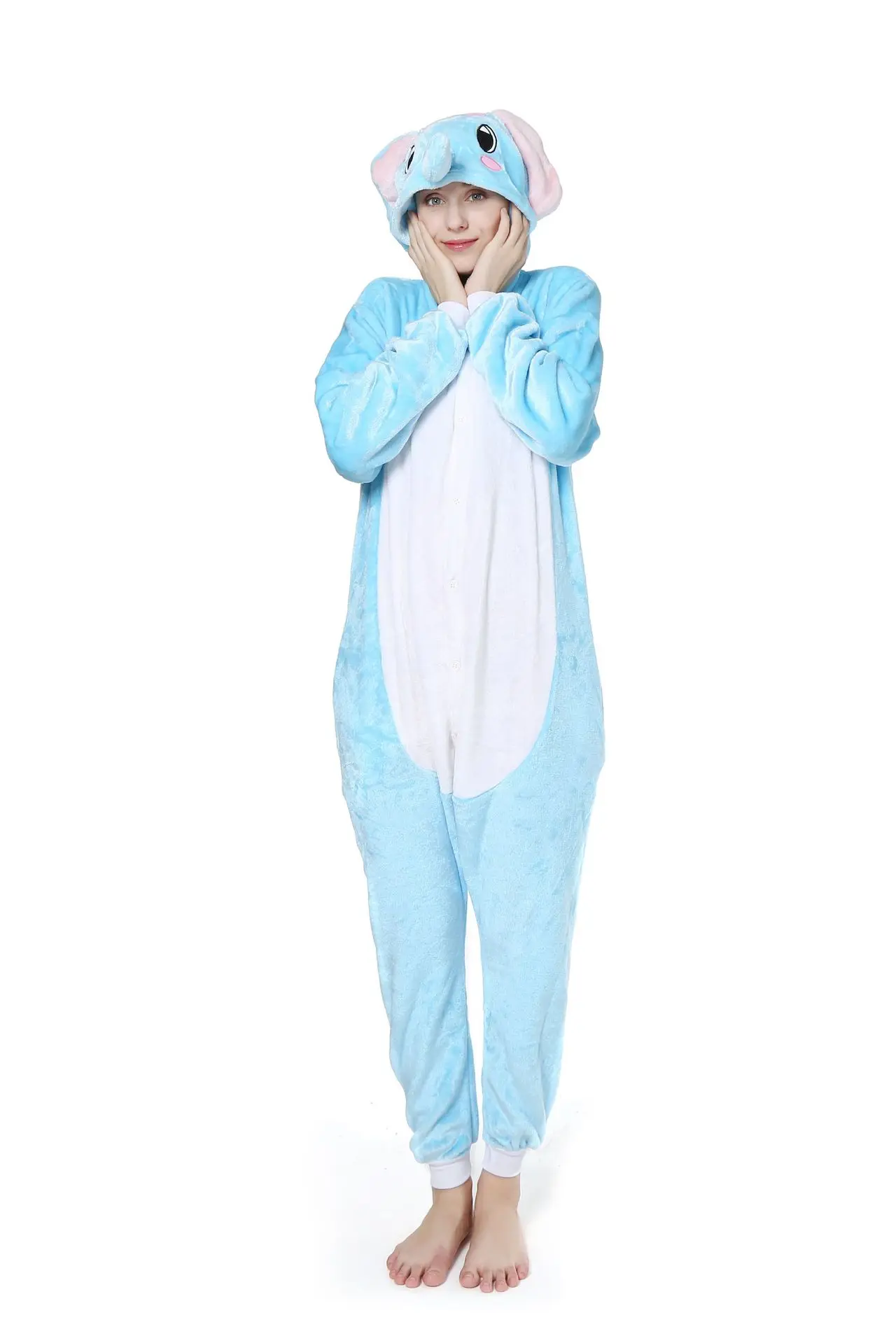 

Cartoon Animal Blue Elephant Unisex Adult Flannel Onesies Onesie Pajamas Jumpsuit Hoodies Sleepwear for Adults