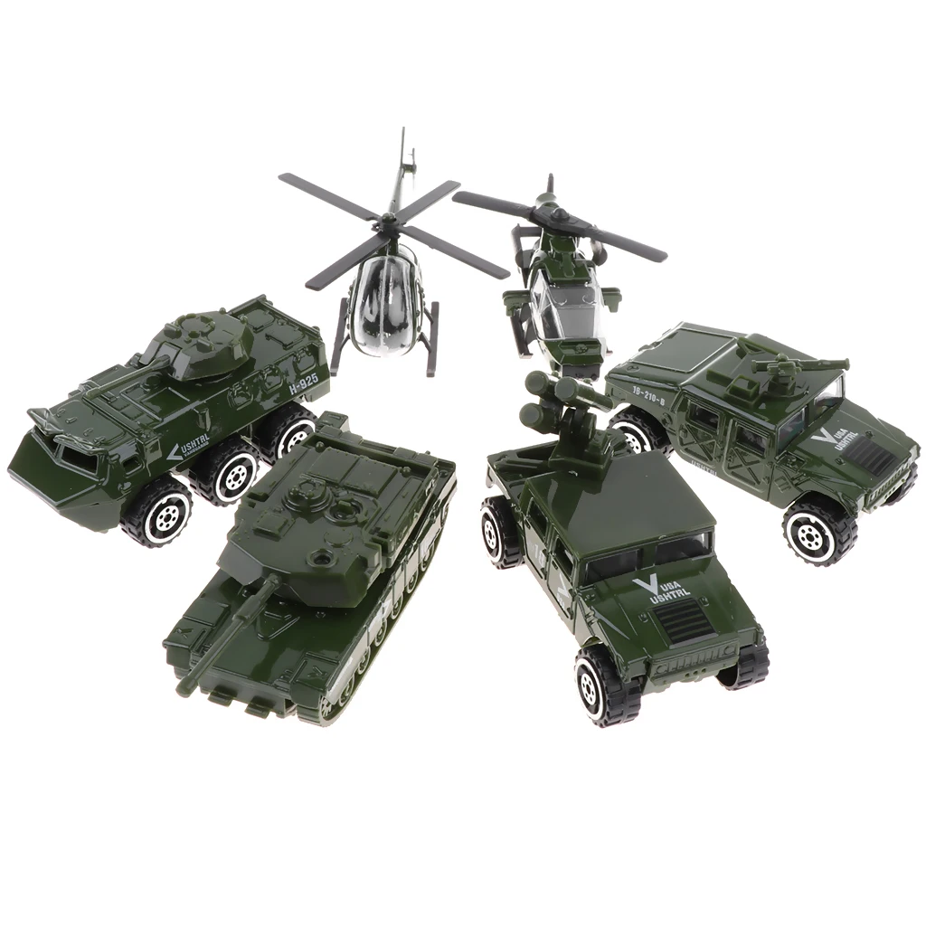 6 in 1 Assorted 1/87  Vehicles Model Kids Tank for Jeep Army Toys