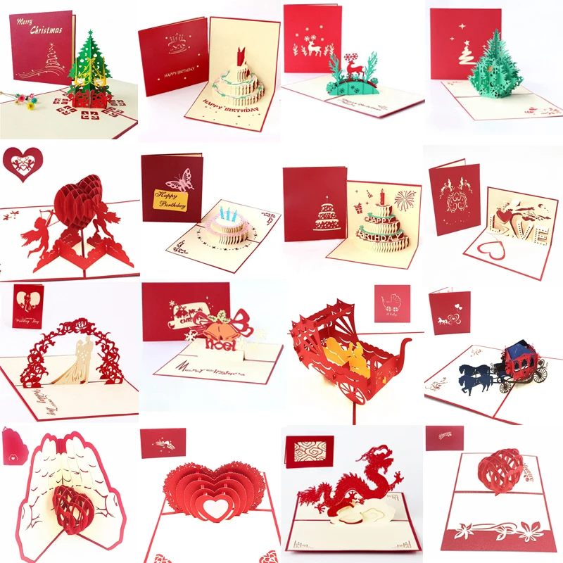 3D Pop Up Cards DIY Cake Greeting Postcards Gifts Card With Envelope For Party Favors Birthday Christmas Wedding Decoration