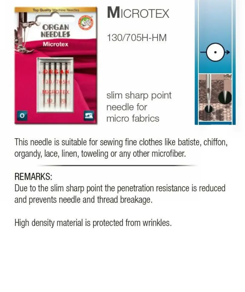 Organ Needle Domestic Sewing Machine Parts Microtex Sewing Needles 70/10 ESpecially Good For Microfabrics Silk etc (1pack=5pcs).