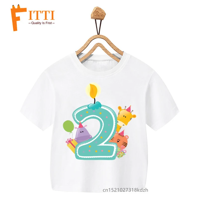 Kids Birthday Number 2 Flower Print Boy&Girl White T-shirt Kid Summer Kawaii Funny Clothes Little Baby Y2K Clothes,Drop Ship