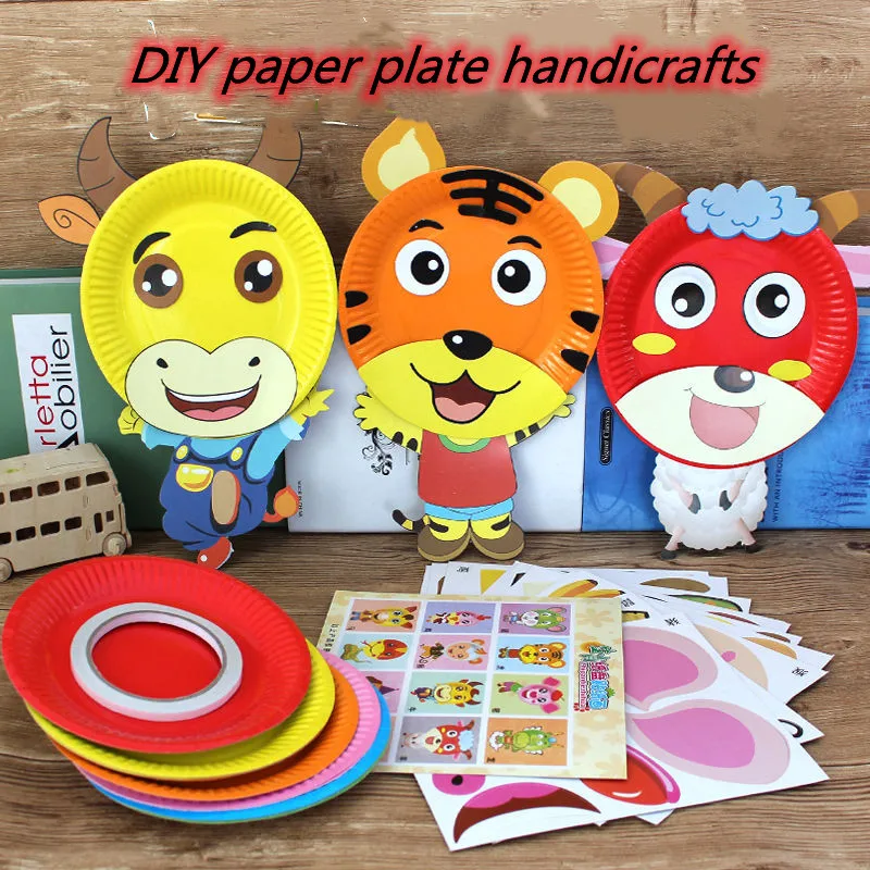 10pcs 3D DIY Handmade Toys Cartoon Paper Plate Stickers kids Art crafts diy toys Puzzle Education Toy for children girls & boys