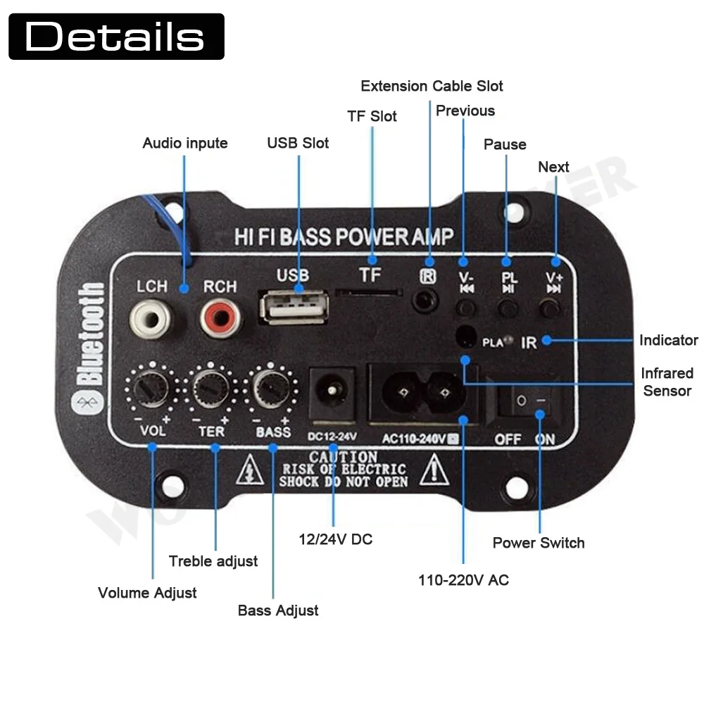 Woopker Digital Amplifier Decoder Board 25-30W Bluetooth Audio Amplifier DIY USB FM Radio TF Player Subwoofer 110V 220V