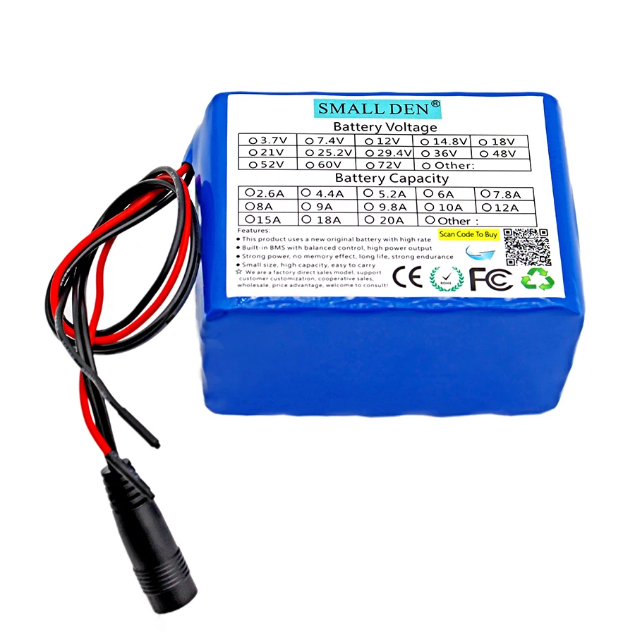 12V 10Ah large capacity 18650 lithium battery pack, LED light, bluetooth speaker battery, built-in BMS+ 12.6V 1A charger