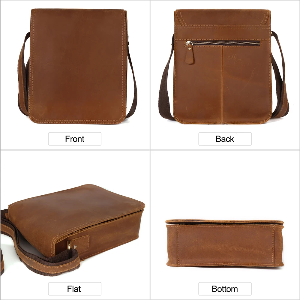 JOYIR Genuine Leather Small Messenger Bag for Men Casual Flap Shoulder Bag Crossbody Bag for 9.7\