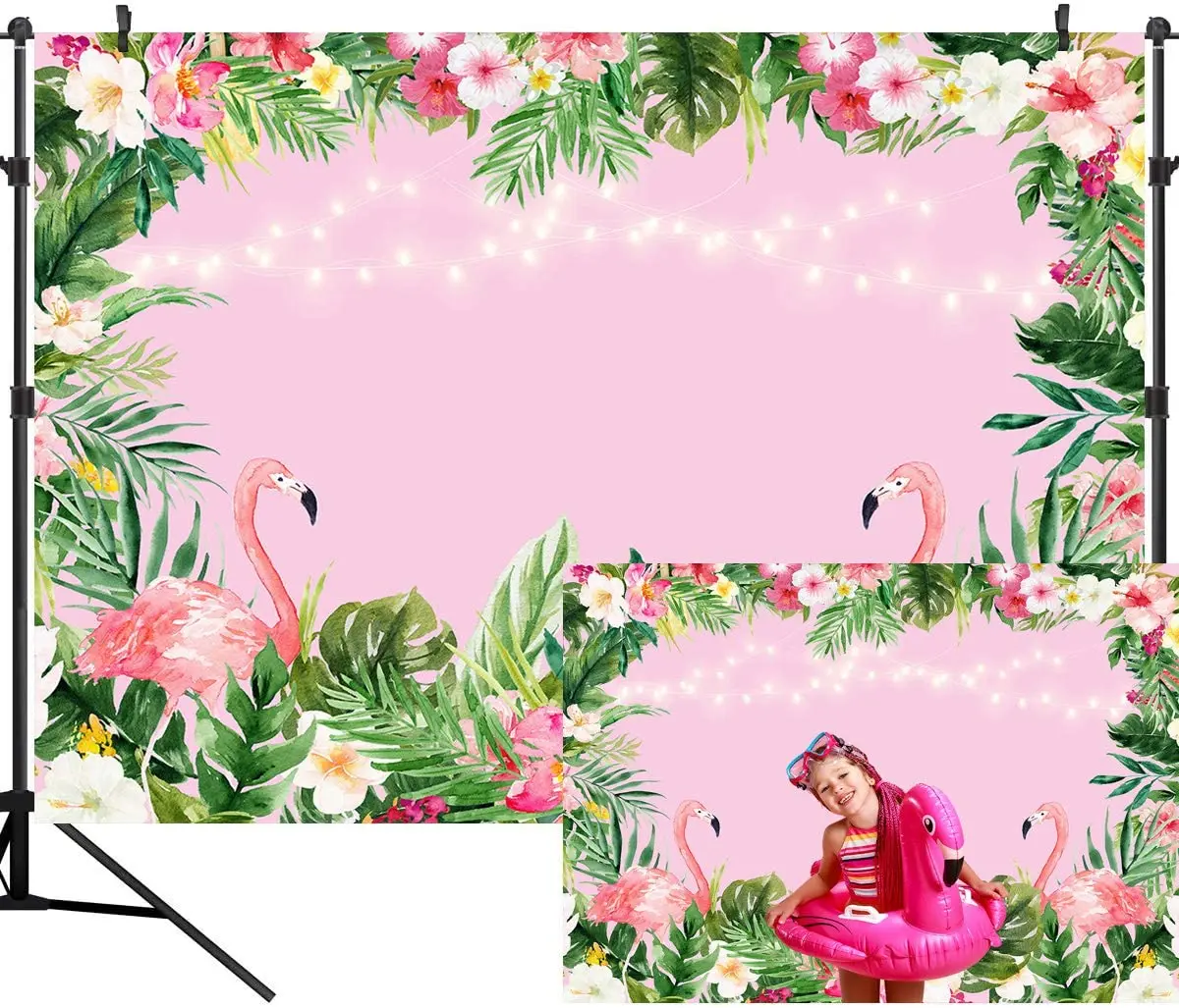 Summer Flamingo Backdrop Birthday Pink Tropical Hawaiian Floral Photography Background for Flamingle Boy Girl Party Palm Banner