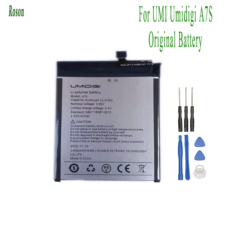 

Roson for UMI Umidigi A7S Battery 4150mAh 100% New Replacement Parts Phone Accessory Accumulators With Tools