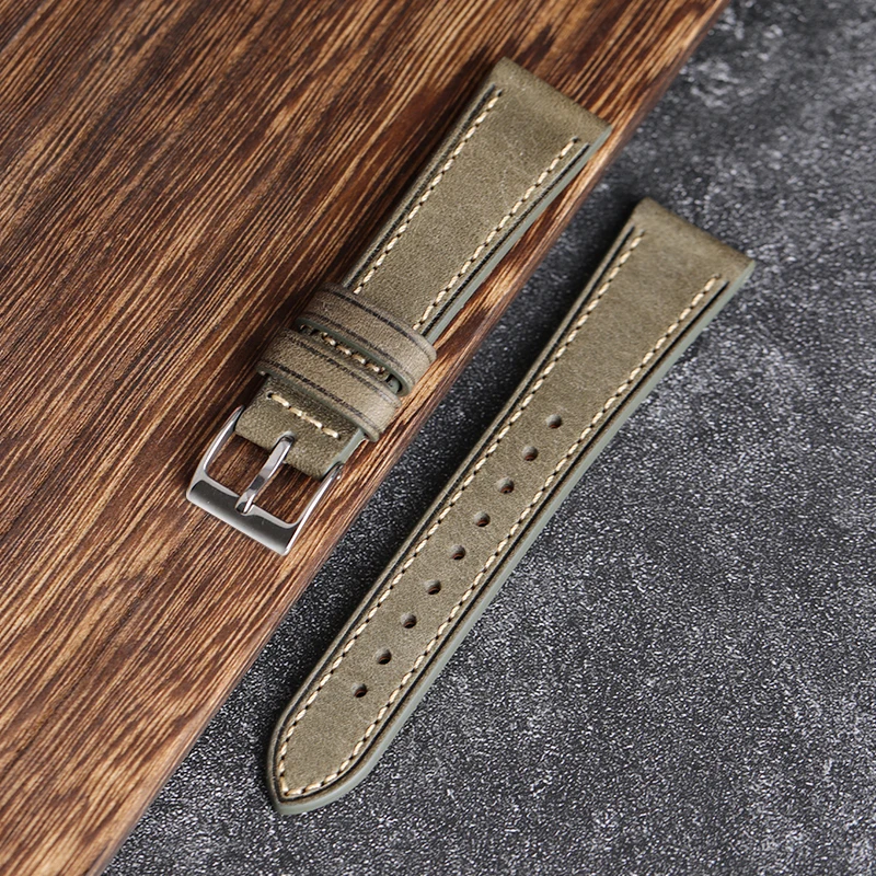 Suitable for antique watch straps, handmade Italian Calfskin Leather Watchband 18MM 20MM 22MM, Frosted Retro Style Soft Bracelet