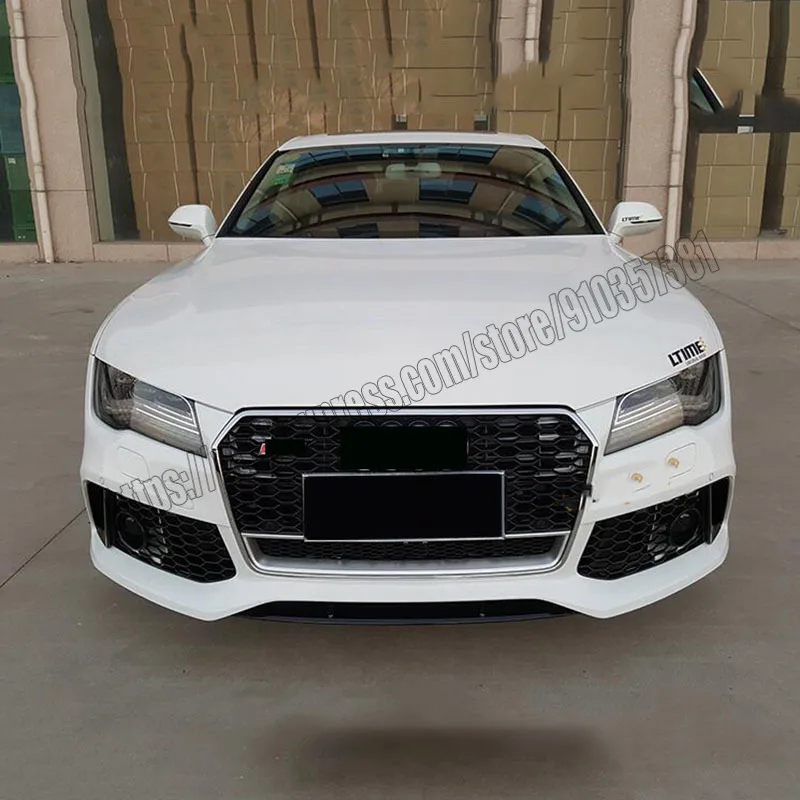 For rs7 style honeycomb mesh grill for audi a7 s7 2016 16 2017 17 2018 18 shiny Silver BLACK abs front bumper hood racing grid