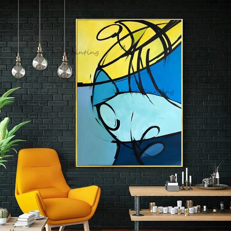 

Top Handmade Abstract Blue Textured Oil Painting Wall Pictures Canvas Art Large Modern Artwork Living Room For Home Decoration