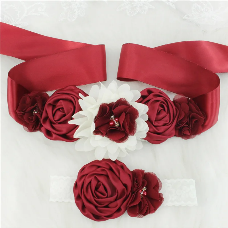 Children Girls Waist Belts Long Ribbon with Headband Flower Polyester Belt Wedding Waistband For Girls Party Dress Accessories