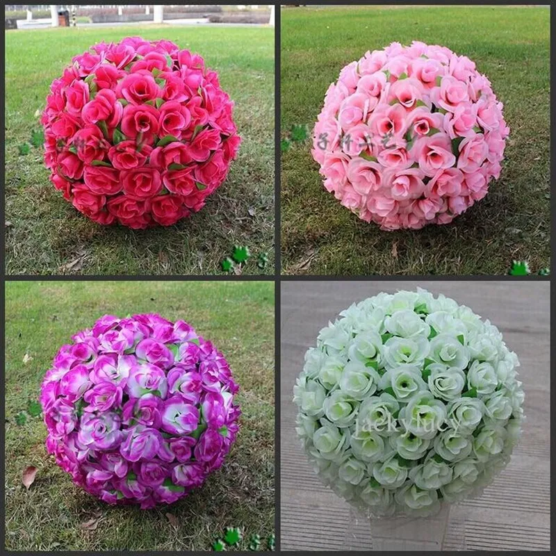 

12" Elegant Artificial Flower Rose Silk Flowers Kissing Balls For Christmas Ornaments Wedding Party Decoration Supplies